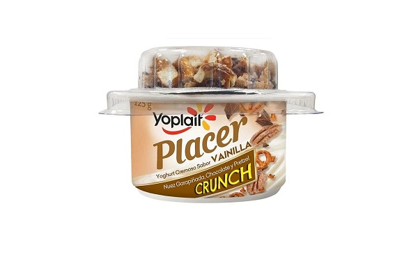 Yogur cremoso sabor vainilla con mix de nuez garapiñada, chocolate y pretzel, Placer de Yoplait