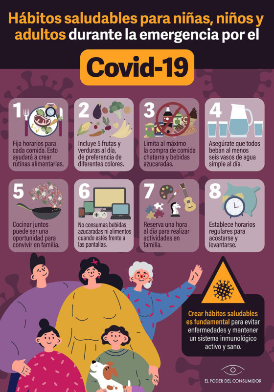 Infográfico Hábitos saludables para niñas, niños y adultos durante la emergencia por COVID-19