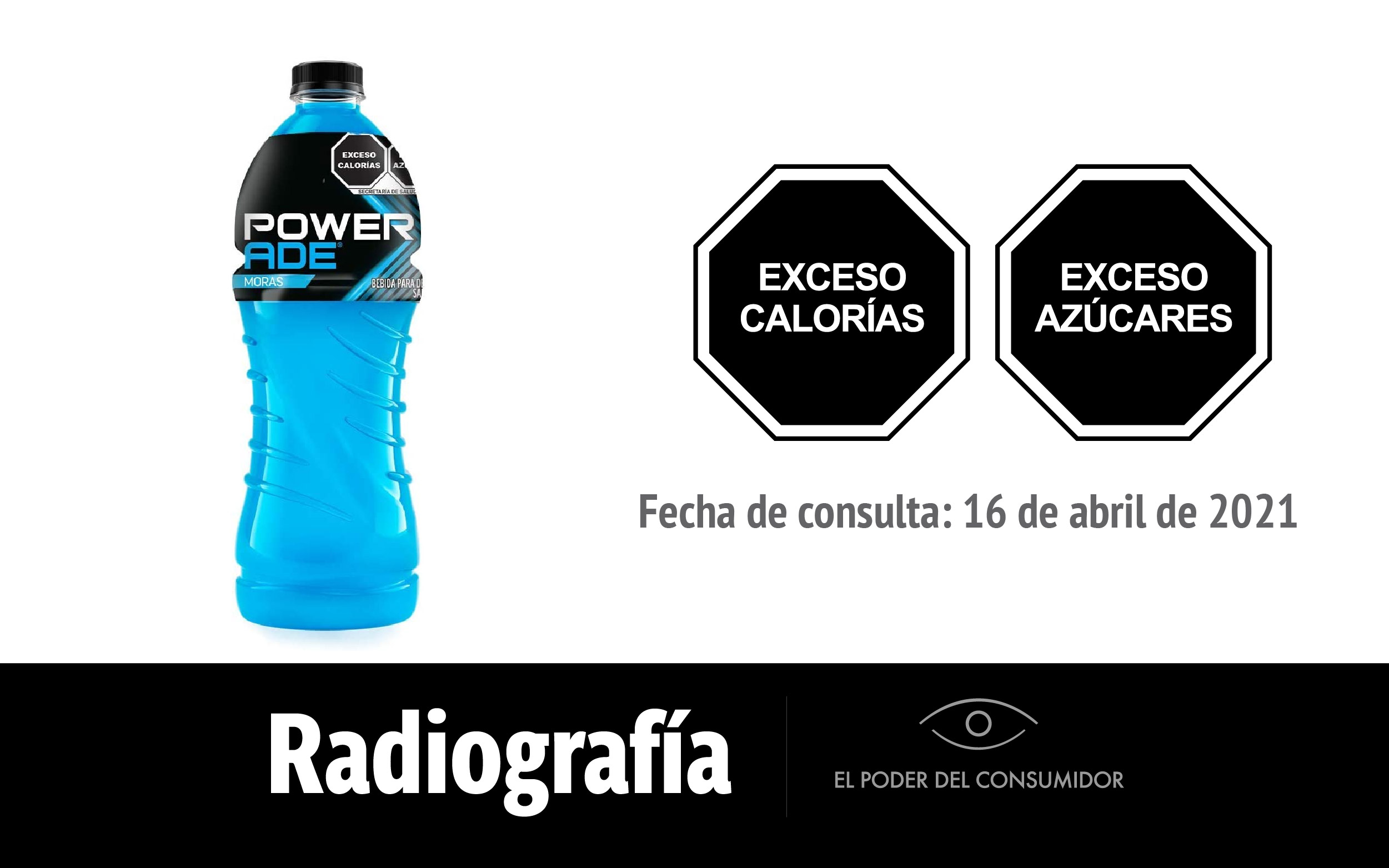 Banner de la radiografía del Powerade sabor moras de Coca Cola, bebida para deportistas