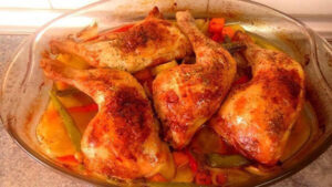 Pollo con salsa de manzanilla y verduras