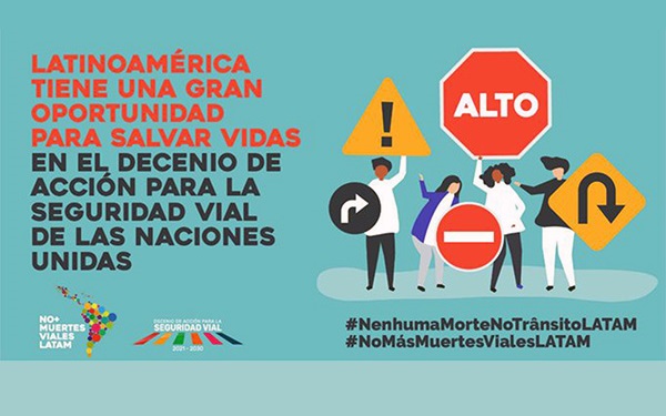 Banner del hashtag #NoMásMuertesVialesLATAM