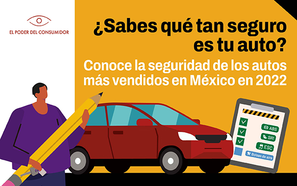 Banner con ilustración alusiva y la leyenda ¡Sabes qué tan seguro es tu auto? Conoce la seguridad de los autos más vendidos en México en 2022