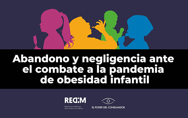 Banner con ilustración respectiva y la leyenda: Abandono y negligencia en el combate a la pandemia de obesidad infantil