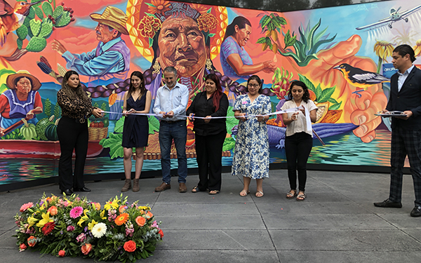 Inauguración del mural “Arte público contra la captura corporativa: nuestros alimentos, nuestra salud, nuestro ambiente” de la artista zapoteca Ana Xhopa en el Senado de la República
