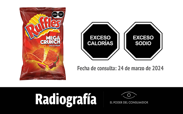 Banner de la radiografía de los Ruffles Mega Crunch Salsa Roja, de Sabritas, PepsiCo México (1 bolsa chica, 48 gramos)