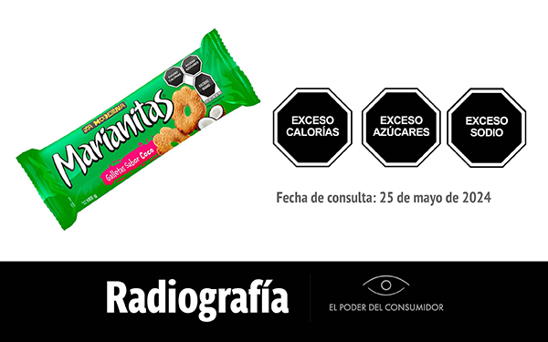 Banner de la radiografía de las Galletas Marianitas, sabor coco, de La Moderna (100 gramos o poco más de medio paquete)